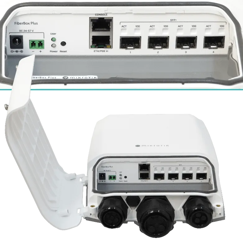 Switch Exterior MikroTik FIBERBOX-PLUS, 1G, 4-SFP+ 10G, IP66, 48V, CRS305  3