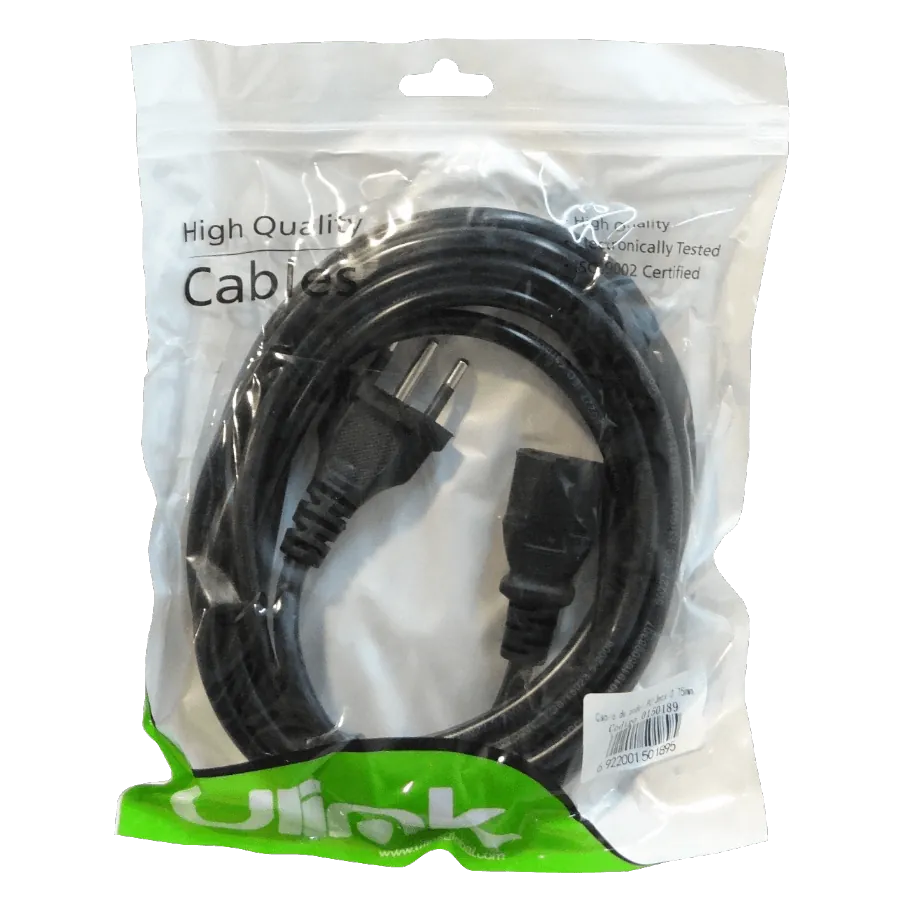 Cable Poder CEI23-16-VII 300cm 3mt 3x0,75mm2 Chile-C13 6A  3