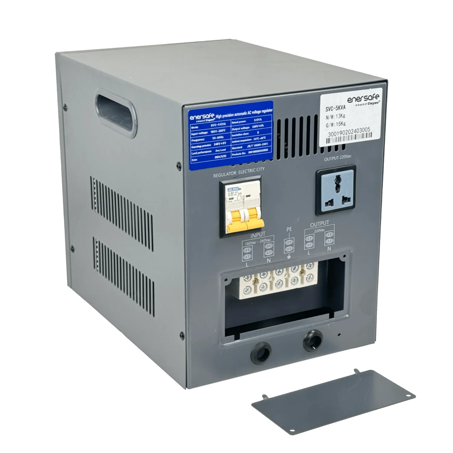 Regulador ENERSAFE AVR5000 5kVA 4500W 0.9, 164-260VAC, Salida Regleta IP20 4