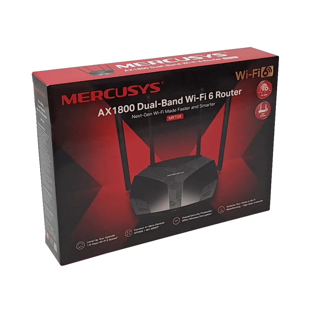 MERCUSYS WiFi6 AX1800 5GHz+2,4GHz 1201+574mbps 4-ant-fija 3-1000 1-WAN 5