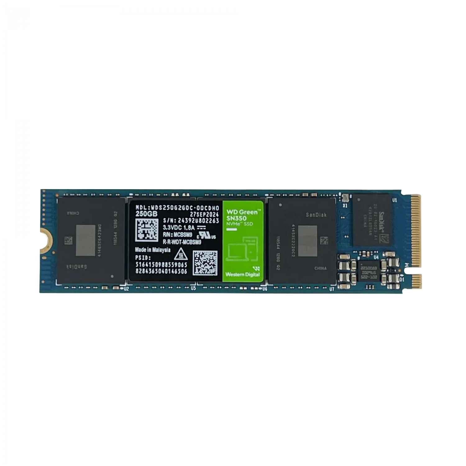 Unidad SSD Western Digital WD Green SN350, 250GB, M.2 2280 NVMe, Lec. 2400 MB/s, Esc. 900MB/s  1