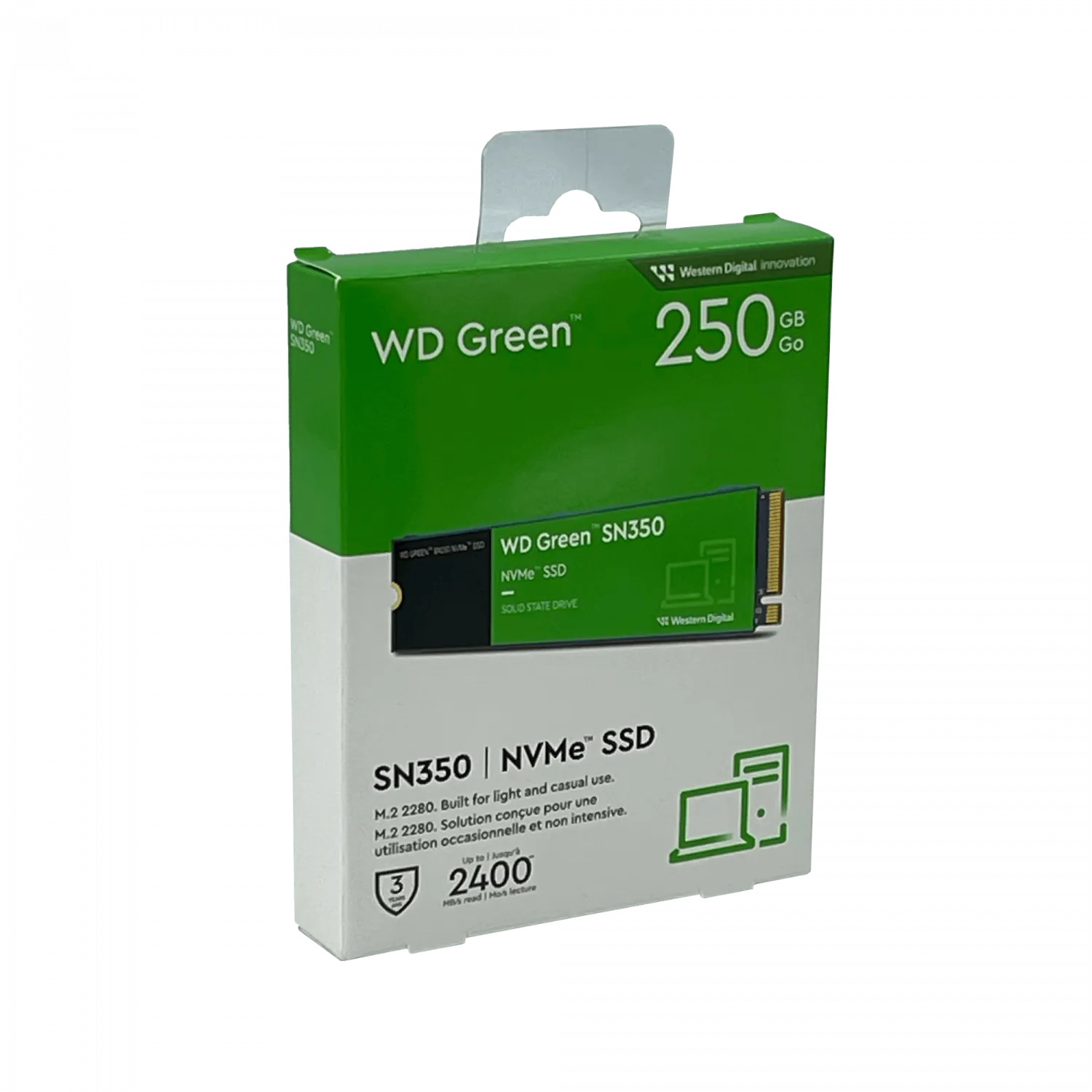 Unidad SSD Western Digital WD Green SN350, 250GB, M.2 2280 NVMe, Lec. 2400 MB/s, Esc. 900MB/s  3
