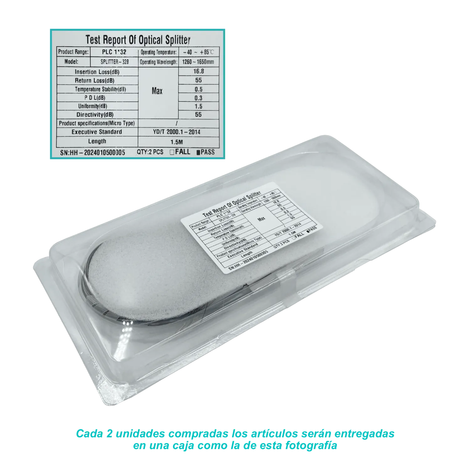Divisor p/EPON/GPON 1,5m req-Fusion 1260-1650mm 1x32 sin-Conectores  2