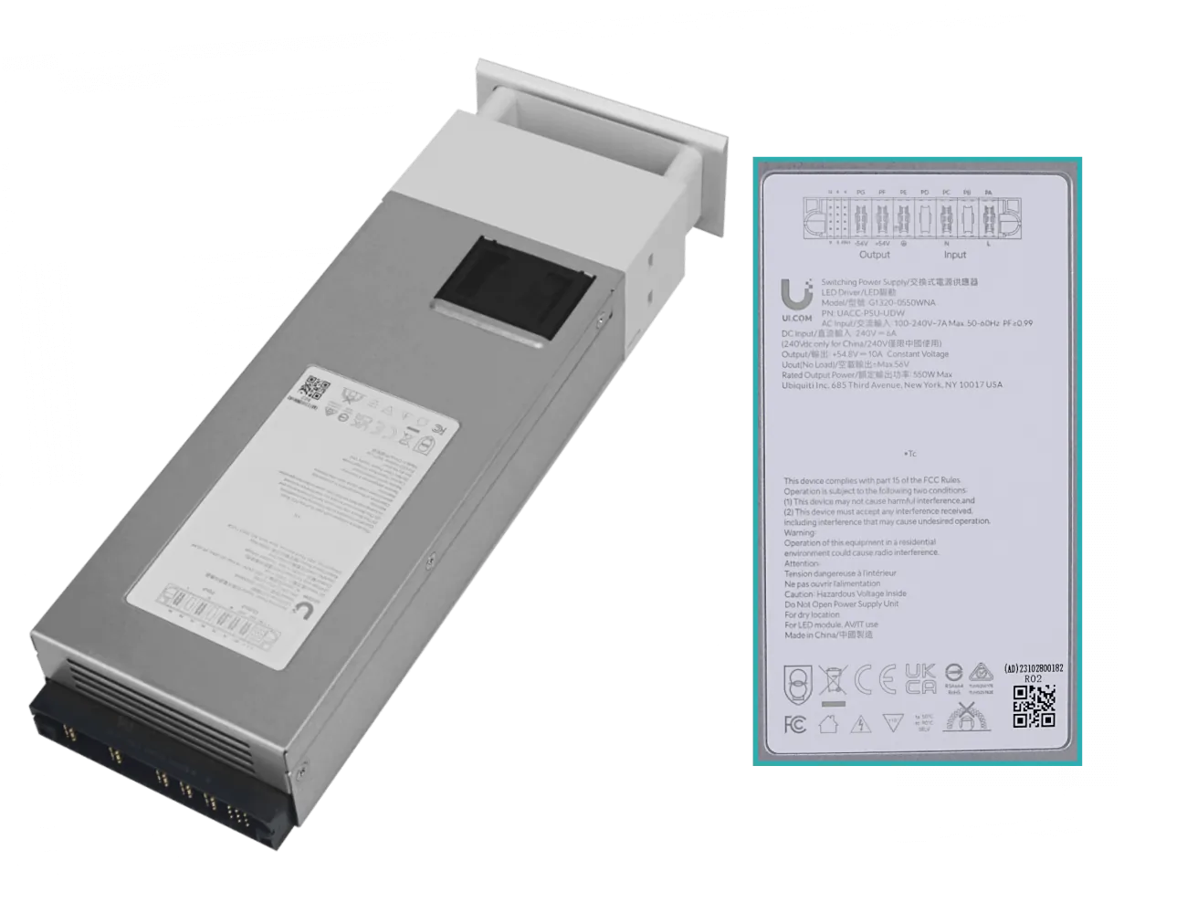 Fuente Redundante Ubiquiti UACC-PSU-UDW - 54.8VDC, 10A, 550W, Requiere UDW 5