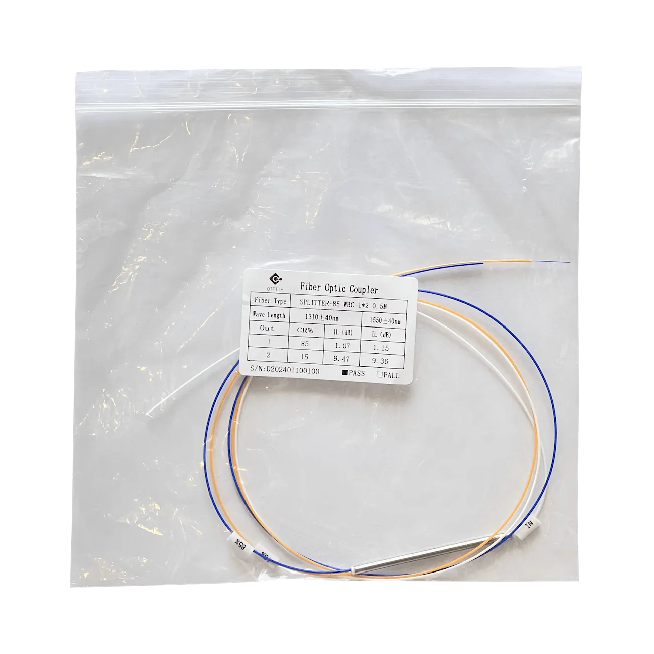 Divisor Splitter XPON XGPON Desbalanceado 1x2 85-15 FBT sin-Conectores  3