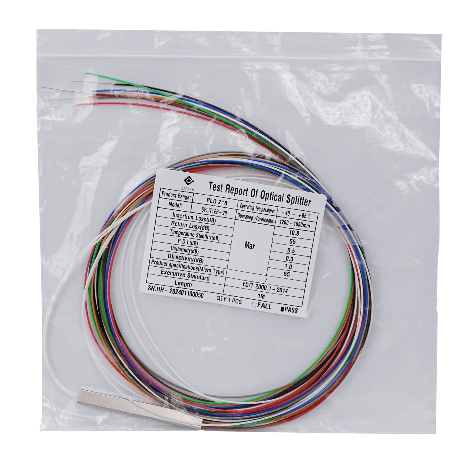 Divisor Óptico 2x8 sin Conectores 1m Splitter XPON XGPON - DIVE-08 2