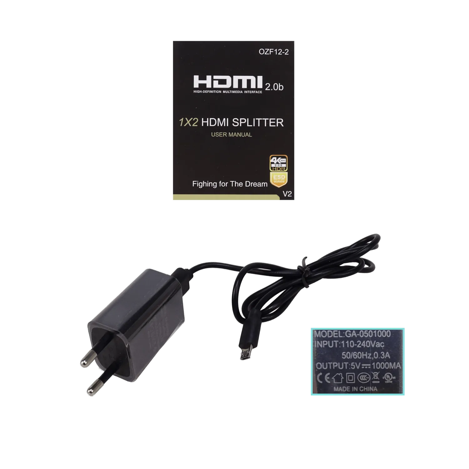 Splitter HDMI 1x2 4K 60Hz, 1 Entrada / 2 Salidas, v2.0 con Fuente 5V 1A 3
