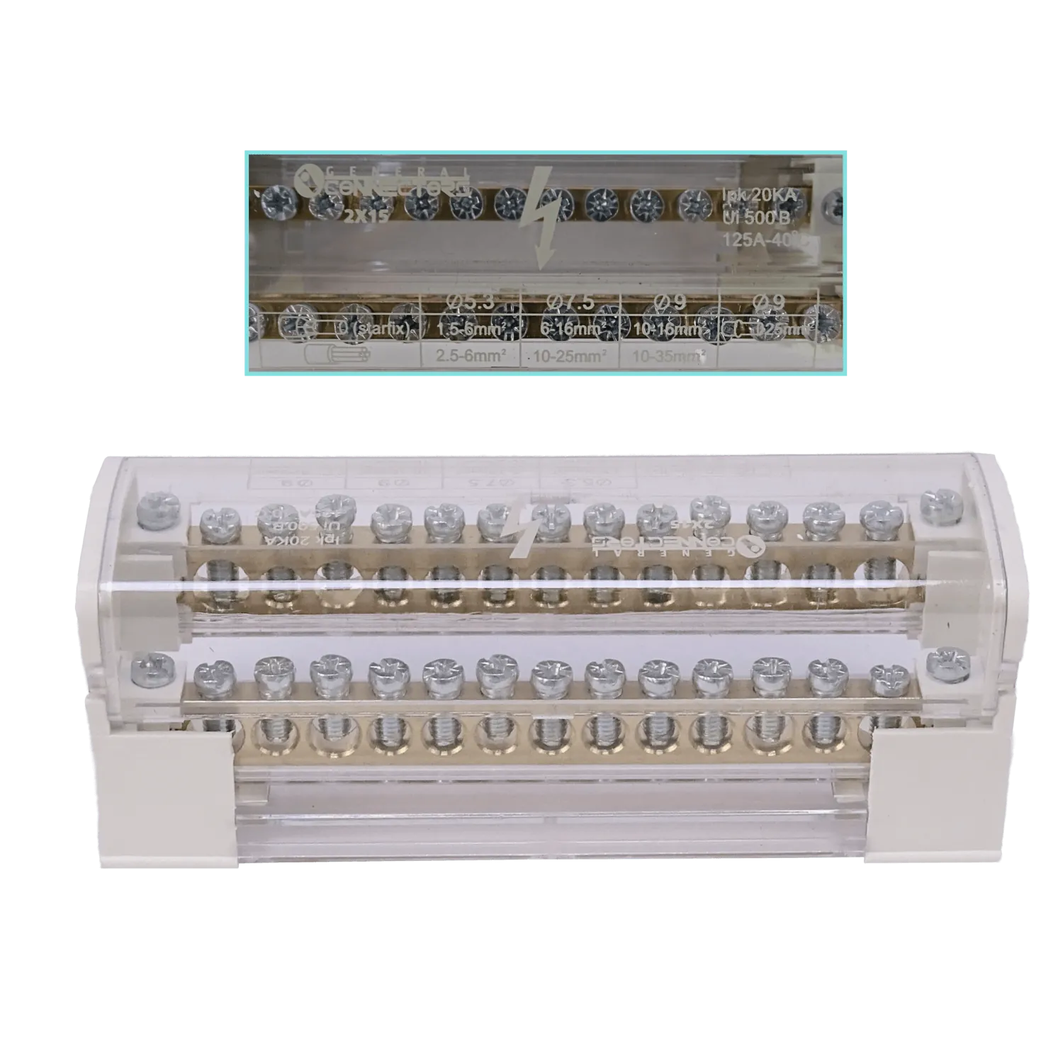 Repartidor Bipolar REPA-15 2x15 Polos 125A 500V 2