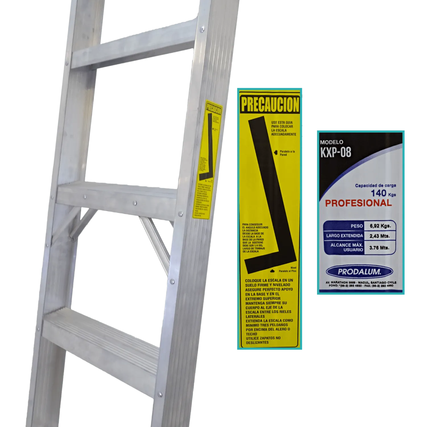 Escala 2,4mt 140kg Recta Aluminio 8-Peldano Escalera 2.4mt  2