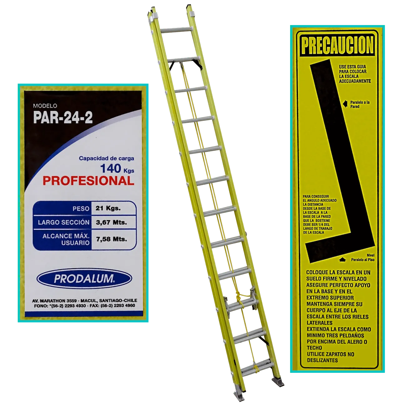 Escalera 3,6-7,5mt 140kg Telescopica Fibra de Vidrio 24-Peldano  4