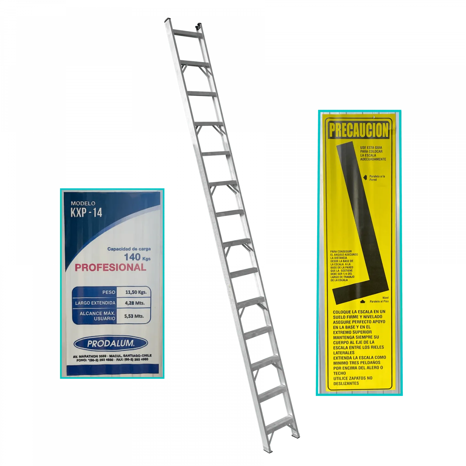 Escala 4,2mt 140kg Recta Aluminio 14-Peldano Escalera 4.28mt  3