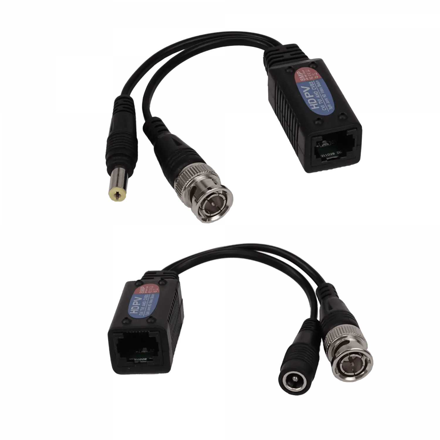 Video Balun RJ45-H BNC-M UTP Cat5e/Cat6 8MP HD Plug-M/H req/12-48Vdc 1