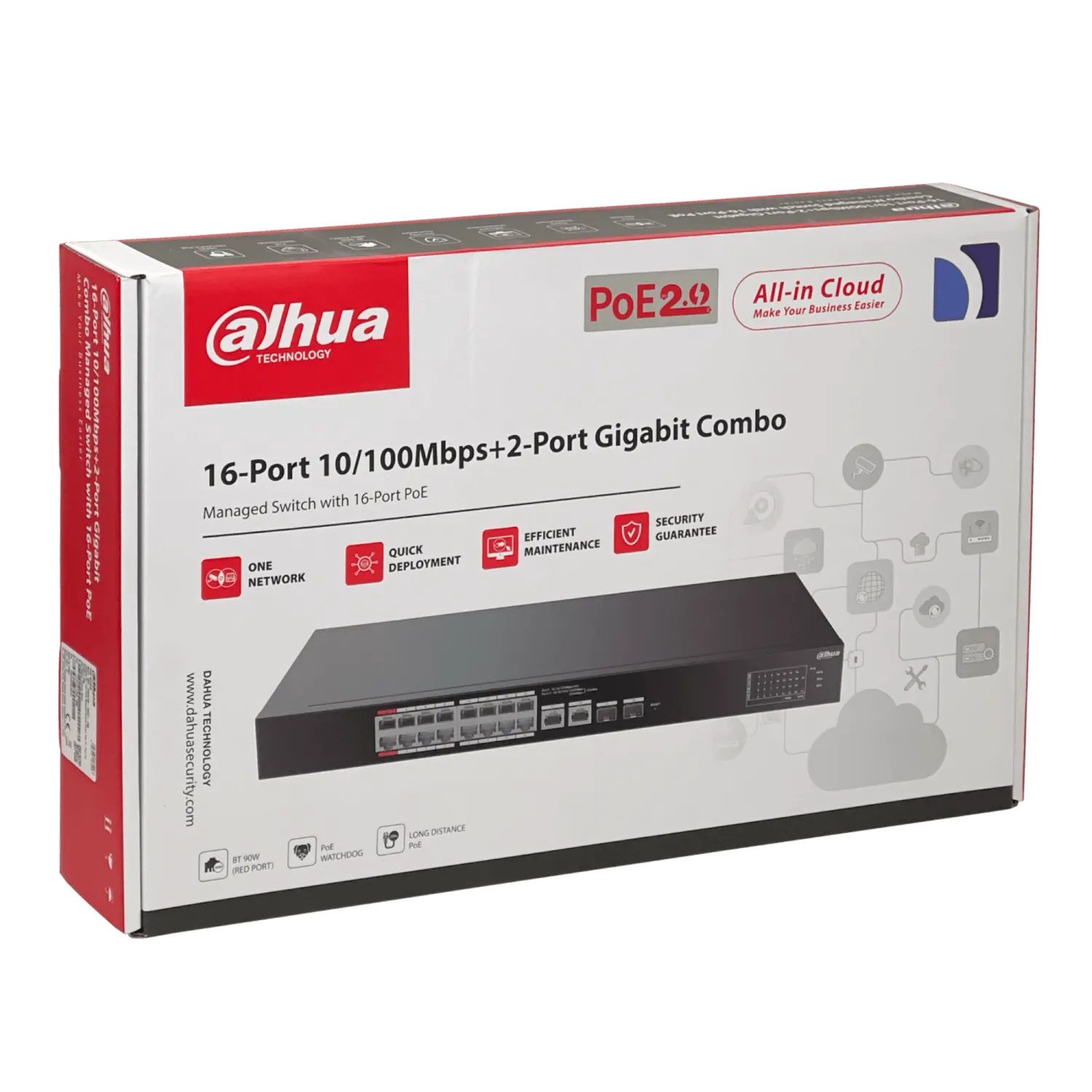 Switch Dahua DH-CS4218-16ET-190 16 Puertos PoE+ 100Mbps + 2 Combo Gigabit + 2 SFP, 190W - Rackeable 3