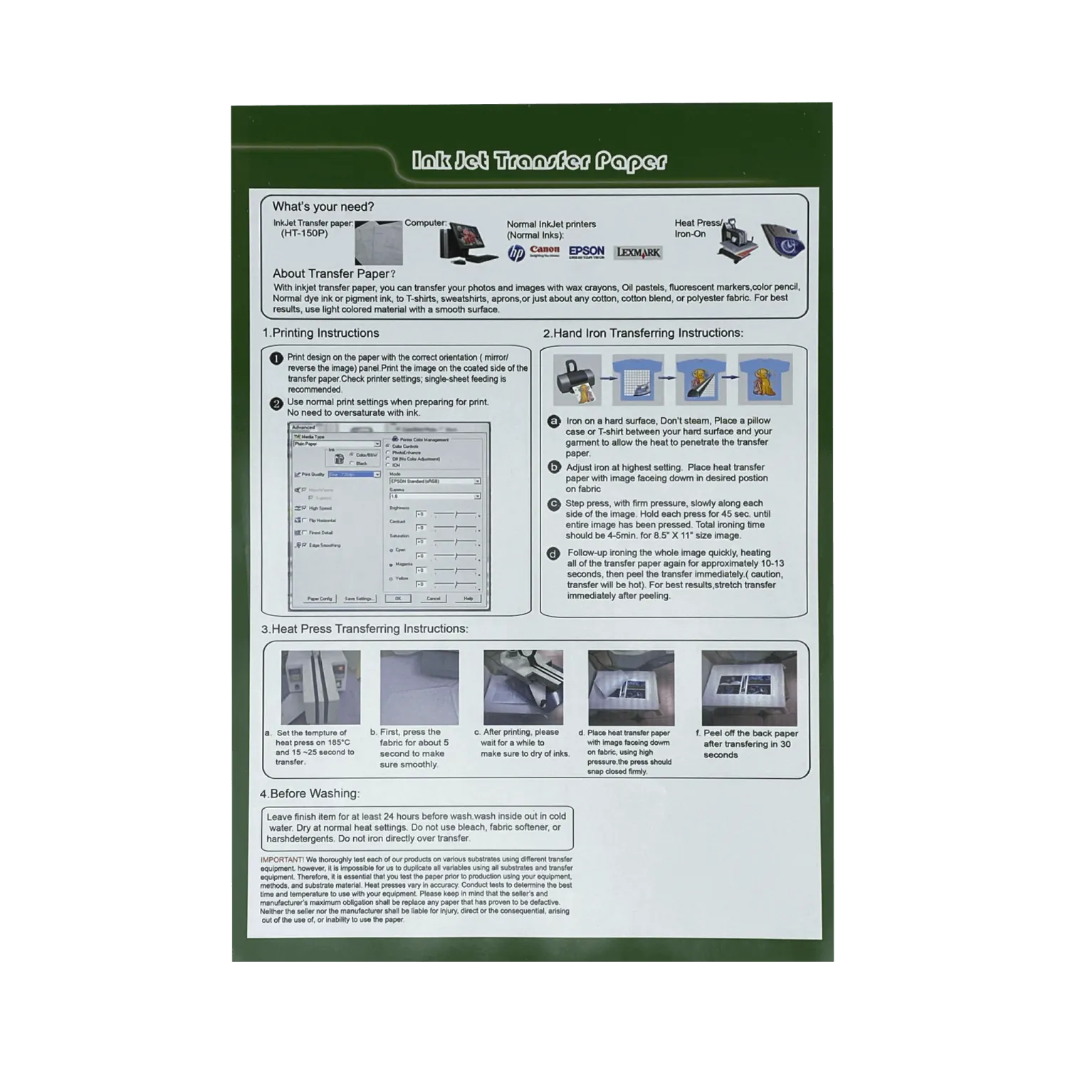 Papel Inkjet A4 210x297mm 100 Hojas para Estampado Textil 3