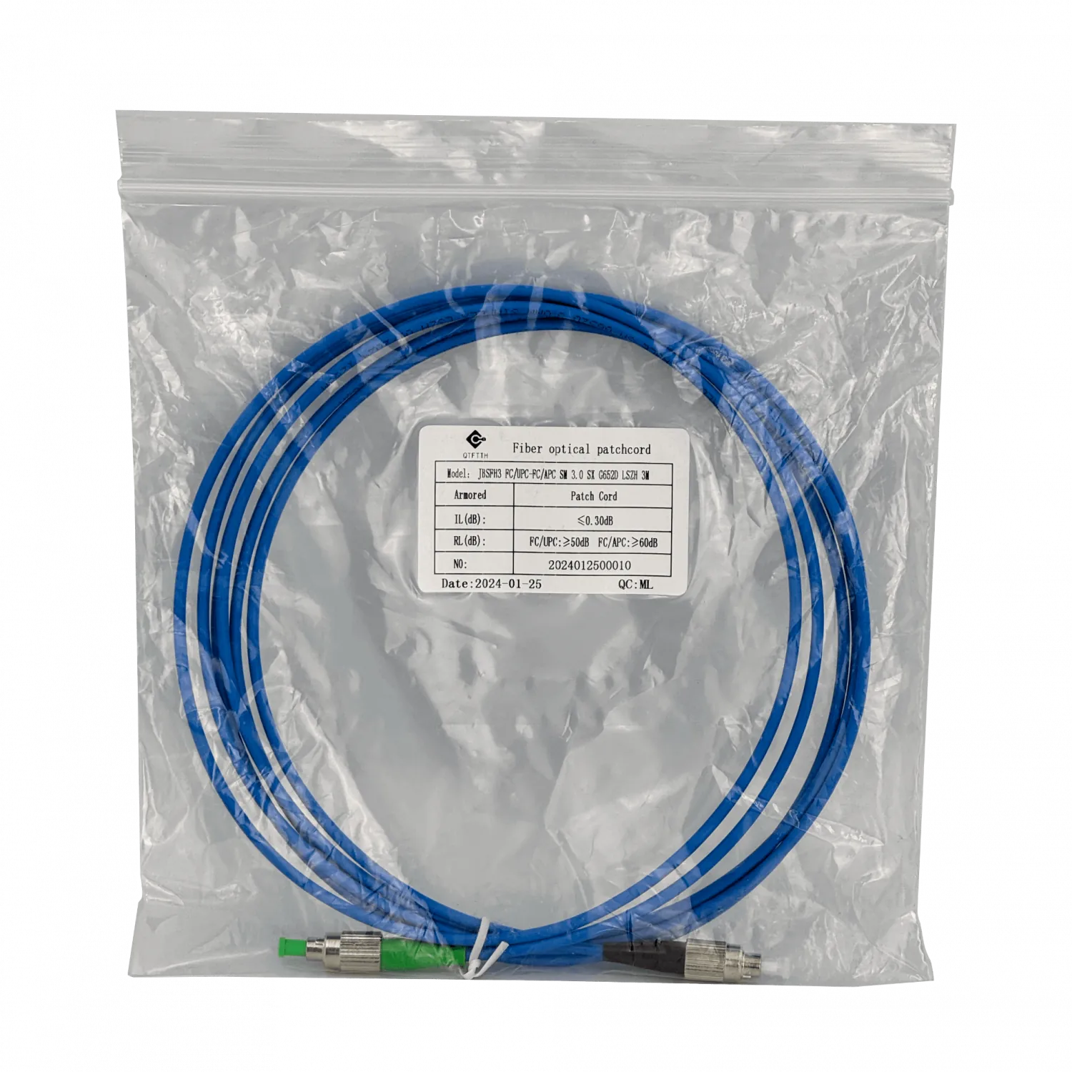 JumperFibra 3.0mm 9/125um LSZH Blindado 3mt FC/UPC-FC/APC SM Simplex  3