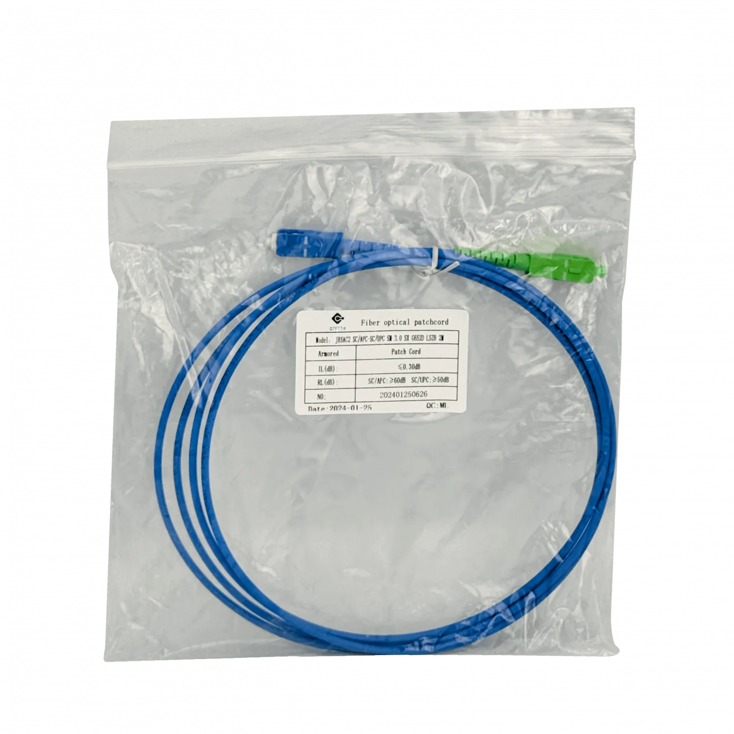 JumperFibra 3.0mm 9/125um LSZH Blindado 2mt SC/APC-SC/UPC SM Simplex  3