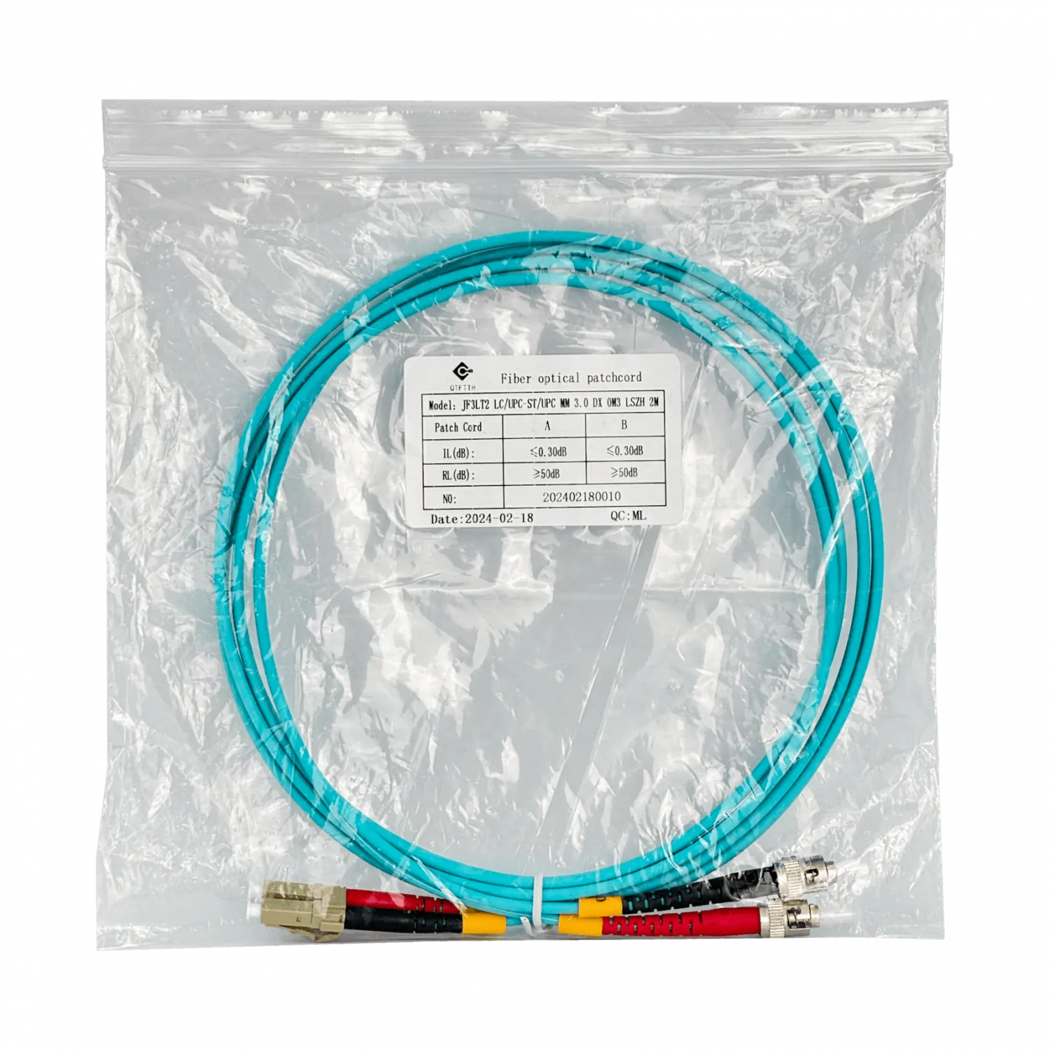 Jumper de Fibra Óptica Multimodo OM3 LC-ST Duplex 2m 3.0mm LSZH - JF3LT2 3
