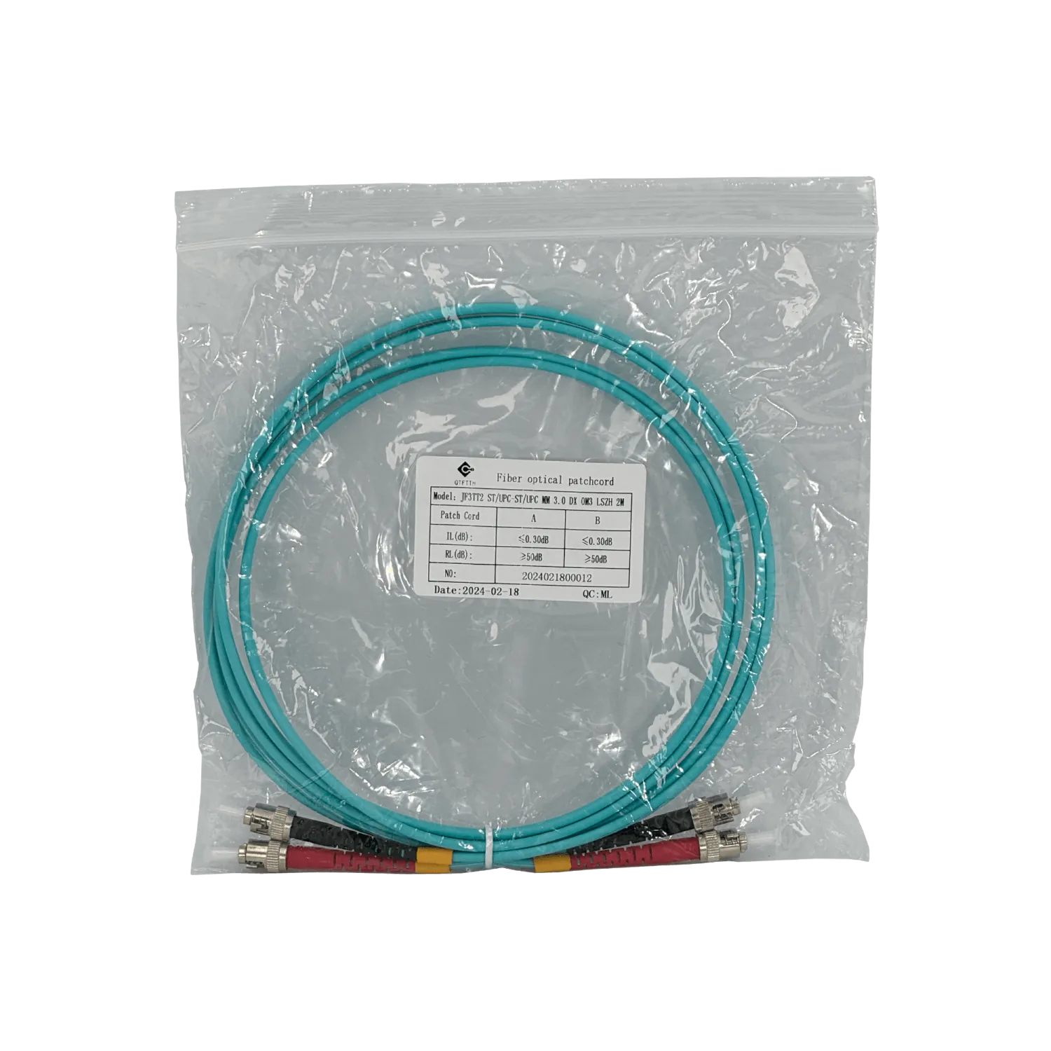 Jumper Fibra 3.0mm 50/125um LSZH 2mt ST-ST OM3 Multimodo MM Duplex  3