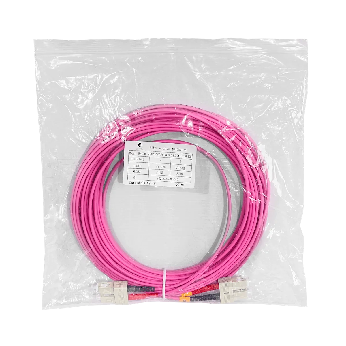 Jumper de Fibra Óptica Multimodo OM4 SC-SC Duplex 10m 3.0mm LSZH - JF4CC10 3