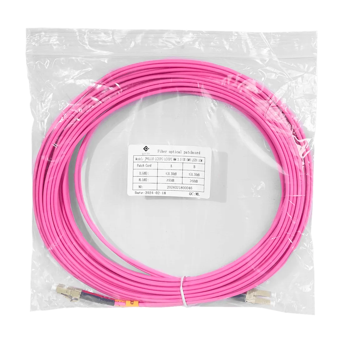 Jumper Fibra 50/125um 3mm LSZH 10mt LC-LC- OM4 MultiModo MM Duplex  3