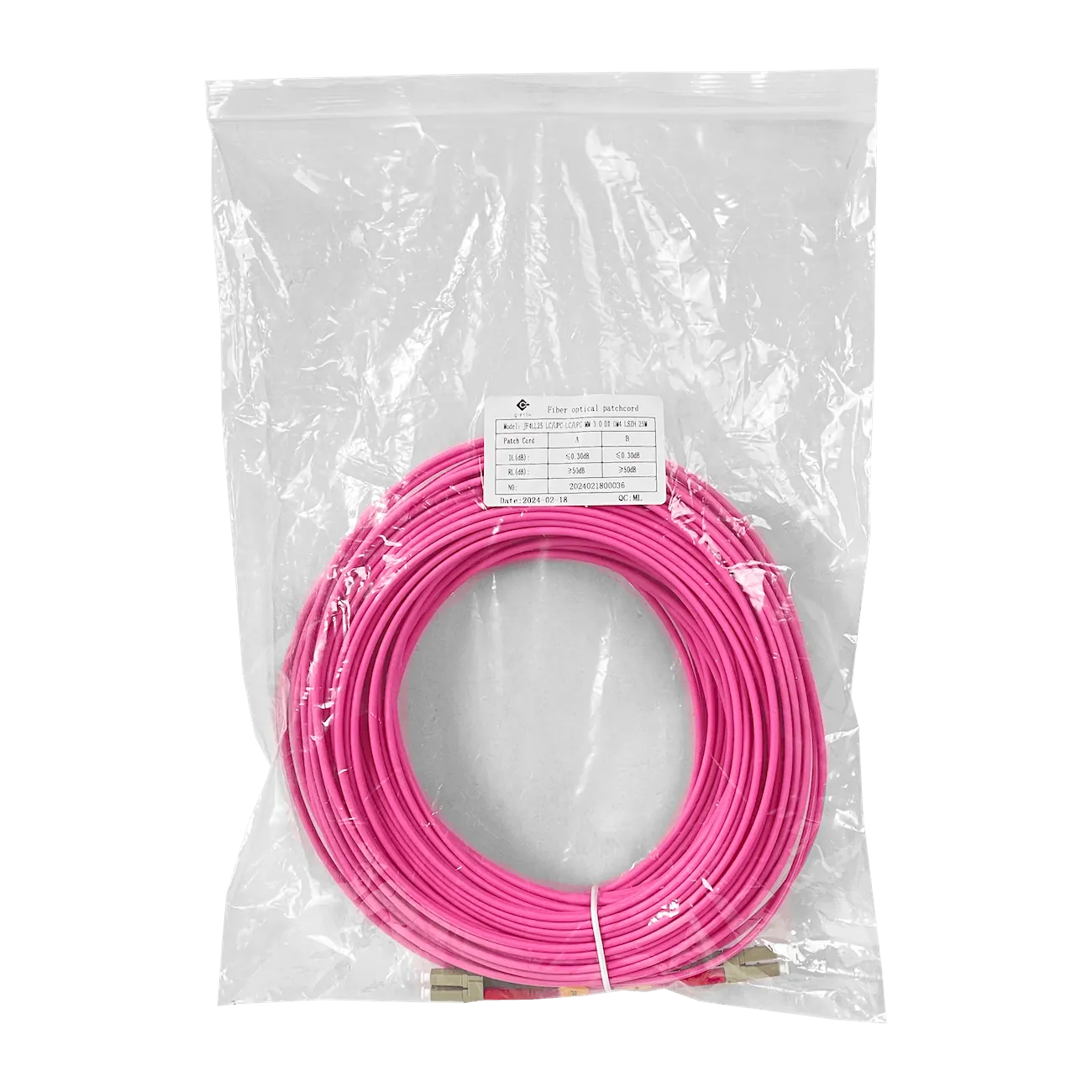 Jumper Fibra 50/125um 3mm LSZH 25mt LC-LC OM4 MultiModo MM Duplex  3