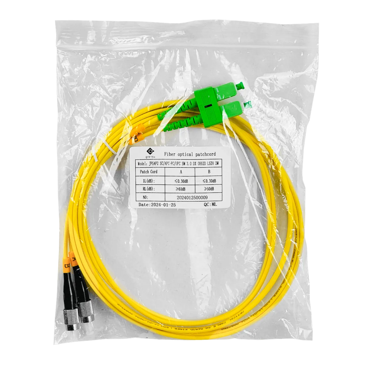 Cable Fibra Óptica FIBRA JFSAF2 2m SC/APC a FC/UPC Monomodo Duplex 9/125um 3mm 2