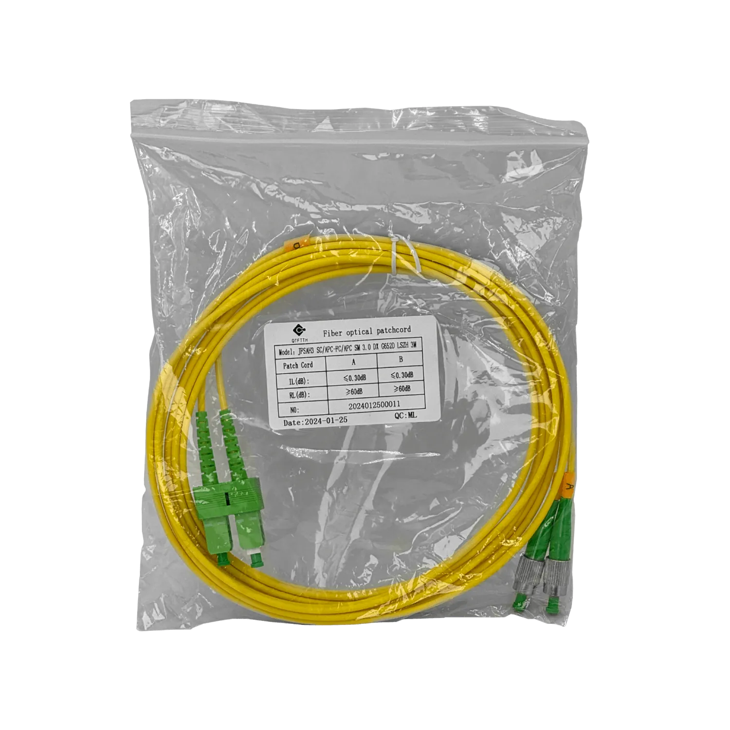 Cable fibra optica 3m SC/APC-FC/APC Monomodo SM Duplex Jumper 9/125um 3mm JFSAH3 2