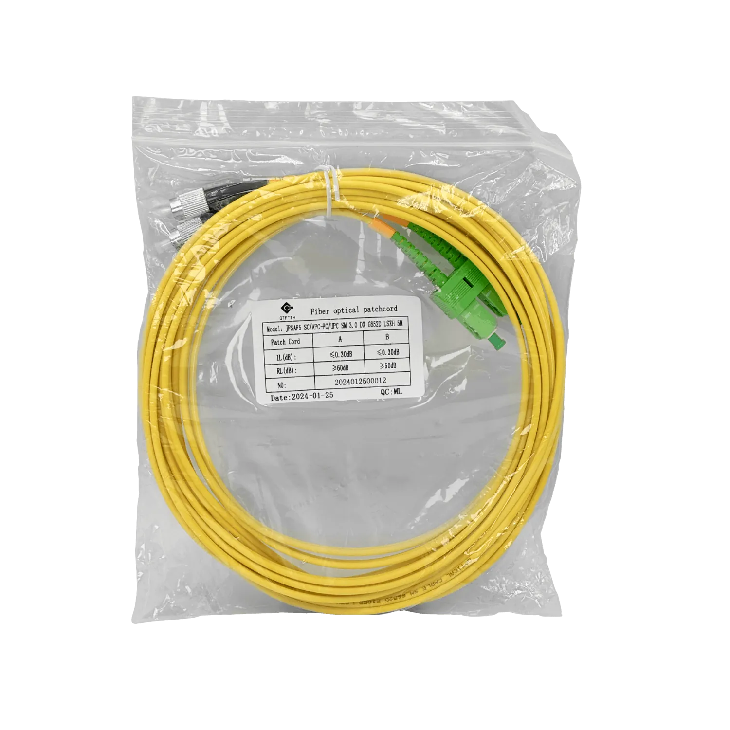 Cable fibra optica 5m SC/APC-FC/UPC Monomodo SM Duplex Jumper 9/125um 3mm JFSAF5 2