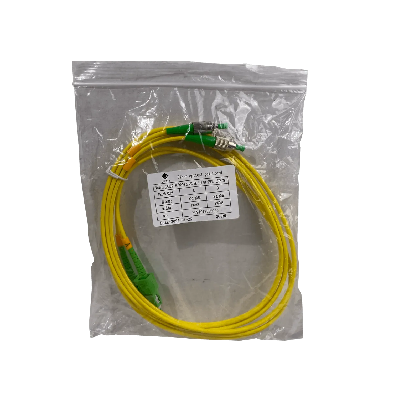 Cable fibra optica 2m SC/APC-FC/APC Monomodo SM Duplex Jumper 9/125um 3mm JFSAH2   3