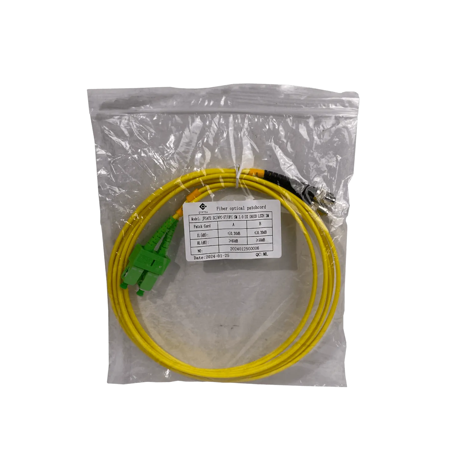 2mt SC/APC-ST/UPC MonoModo SM Duplex Jumper Cable Fibra 9/125um 3mm 2