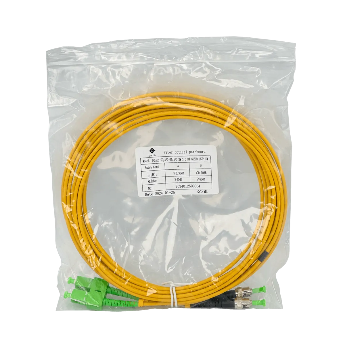 5mt SC/APC-ST/APC MonoModo SM Duplex Jumper Cable Fibra 9/125um 3mm 3