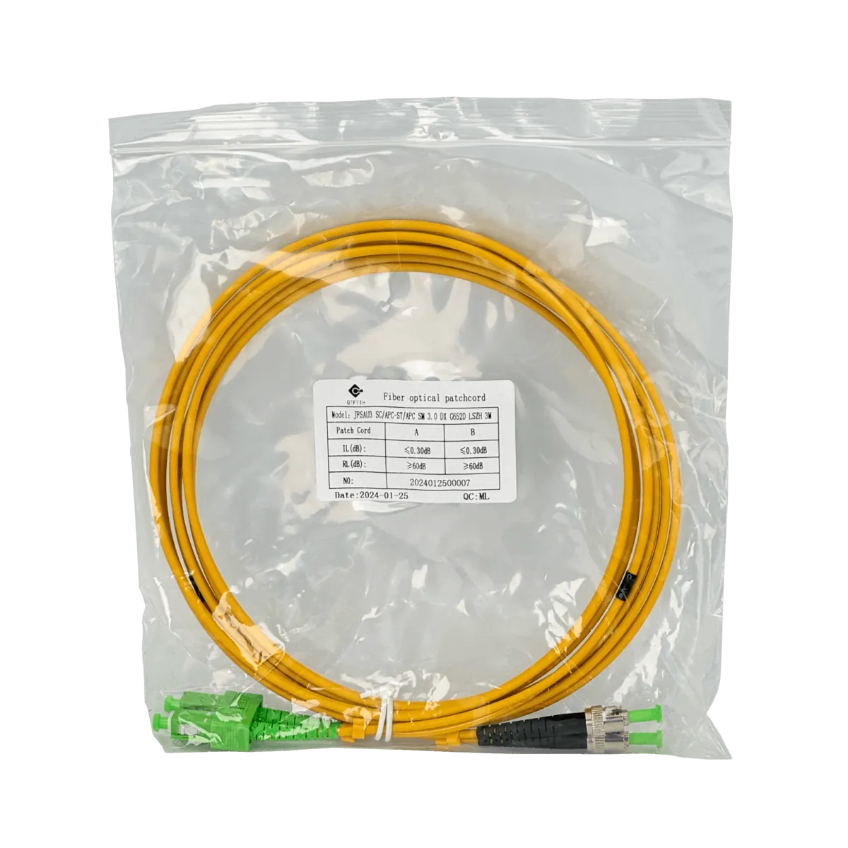 3mt SC/APC-ST/APC MonoModo SM Duplex Jumper Cable Fibra 9/125um 3mm 2
