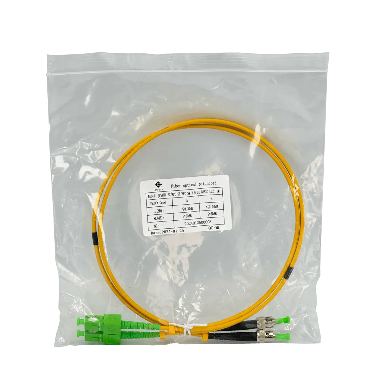 1mt SC/APC-ST/APC MonoModo SM Duplex Jumper Cable Fibra 9/125um 3mm 3