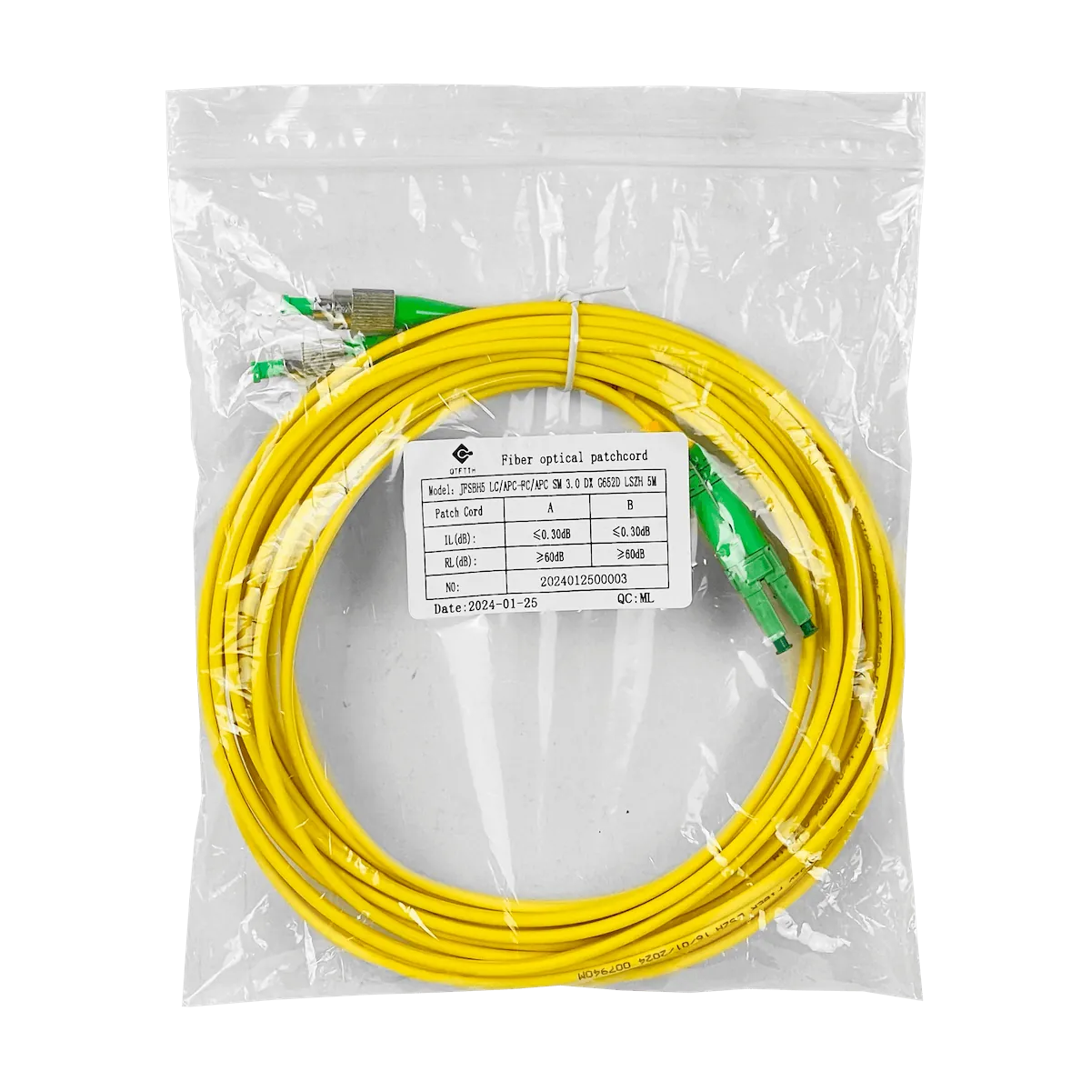 5mt LC/APC-FC/APC MonoModo SM Duplex Jumper Cable Fibra 9/125um 3