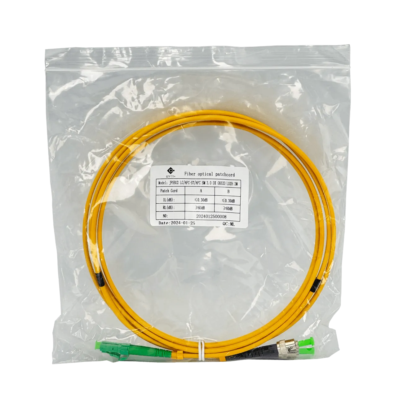 2mt LC/APC-ST/APC MonoModo SM Duplex Jumper Cable Fibra 9/125um 3mm 2