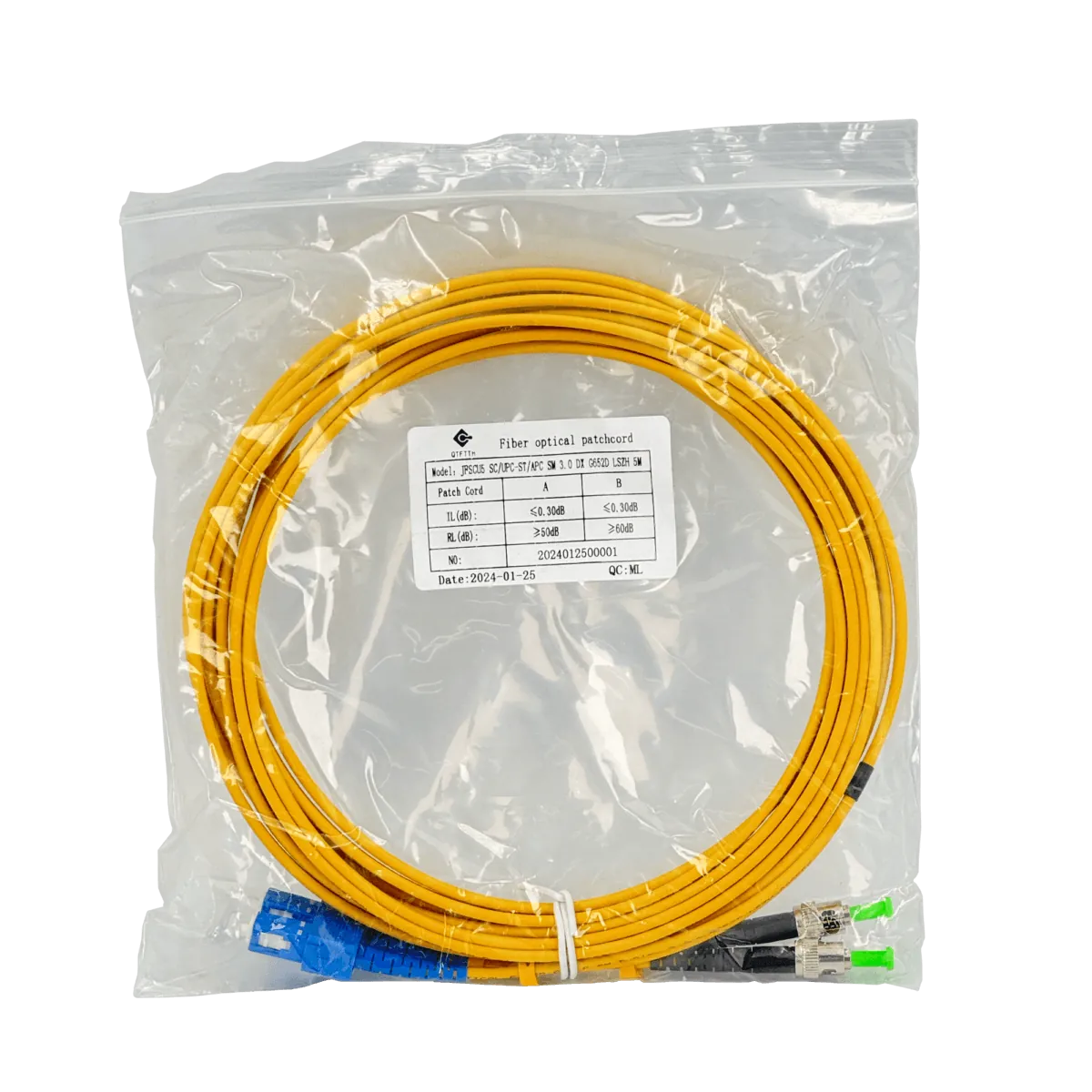 Jumper Cable Fibra 3.0mm 9/125um 5mt SC/UPC-ST/APC MonoModo SM Duplex  3