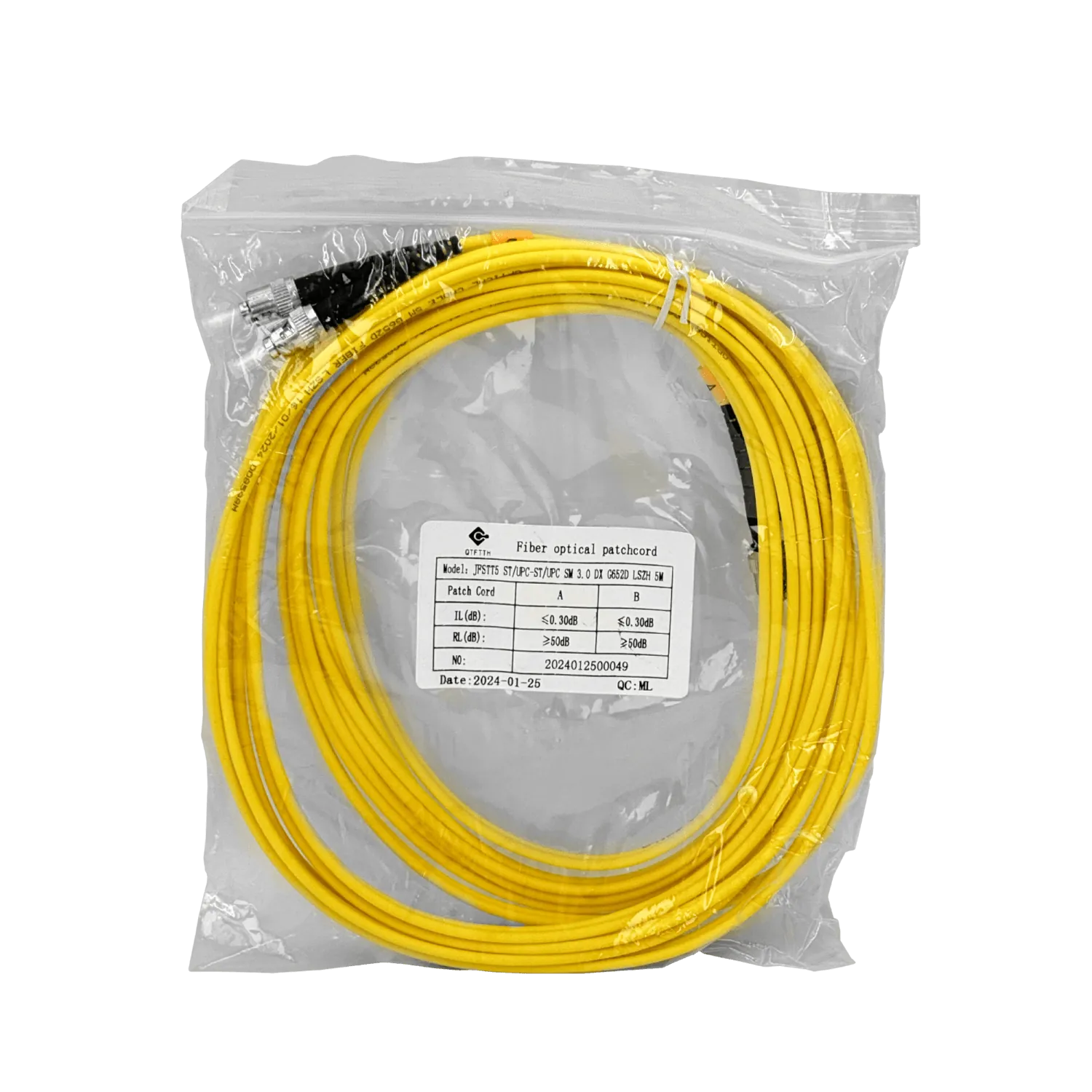 Jumper Cable Fibra 9/125um 3mm 5mt ST-ST MonoModo SM Duplex  3