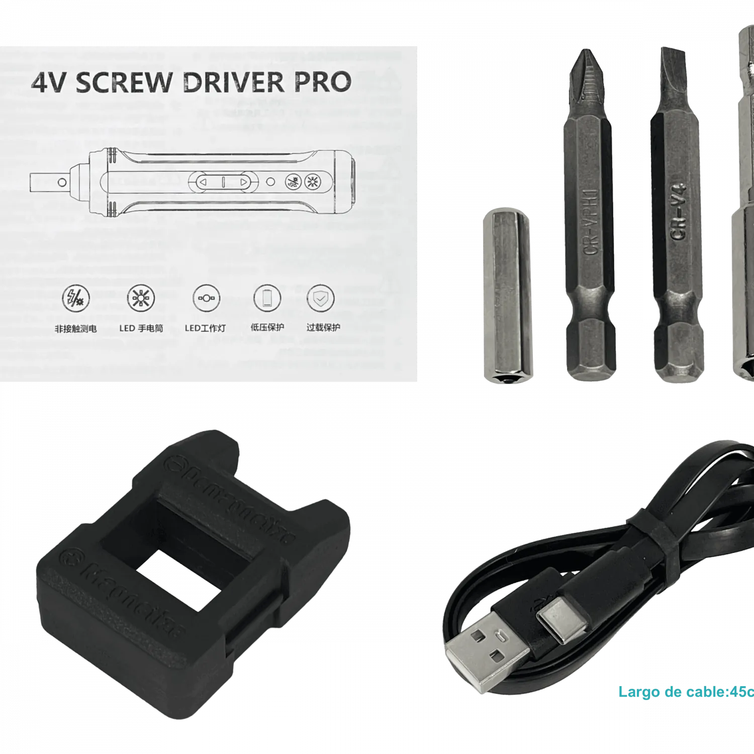 Juego de Atornillador inalambrico Recargable 36-Puntas LED USB RUIBA  6