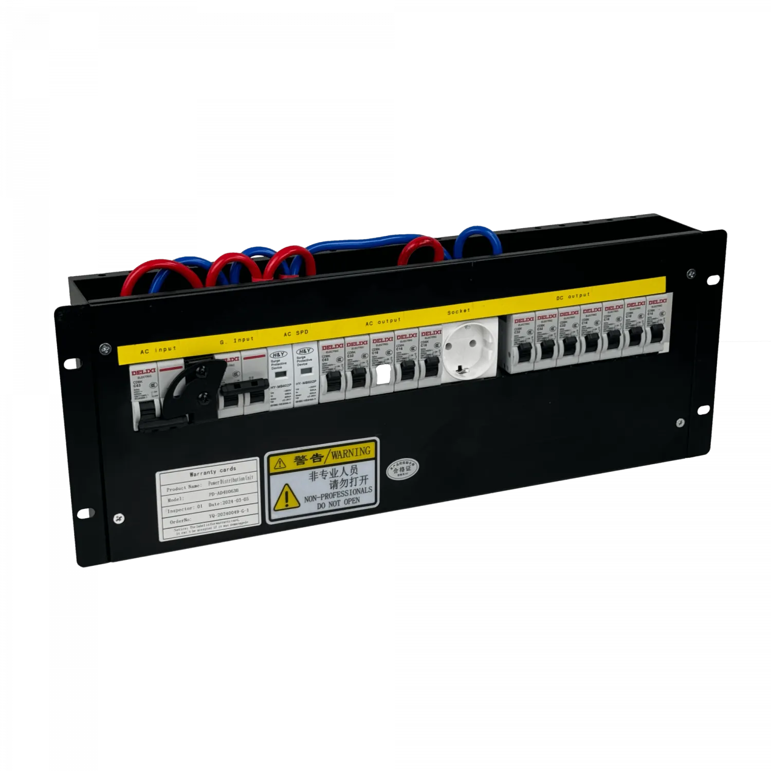 Sistema de Transf Manual 63A 1-Fase  5-out-AC 1-SchukO 7-out-DC Rack 4U 4