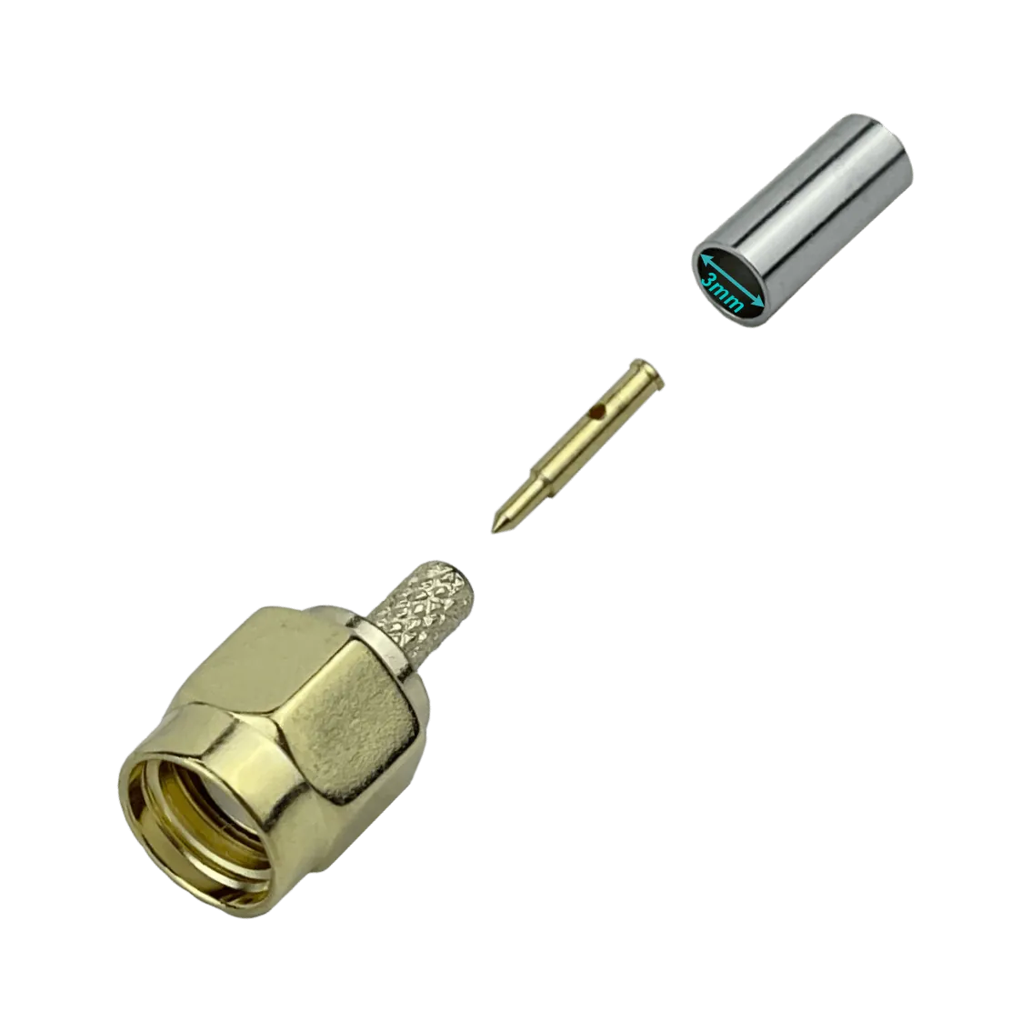 Conector coaxial SMA macho crimpeable para cable RG316 CA100 RG174 3