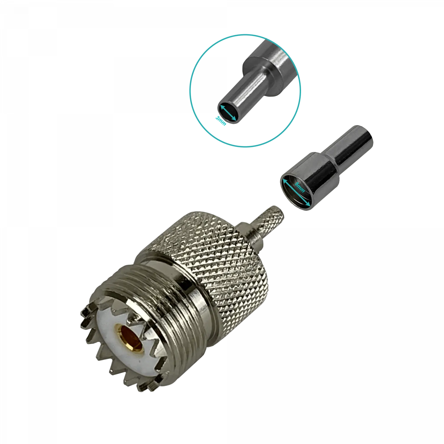 Conector UHF GENERICO UH1C hembra RG316 CA100 RG174 crimpeable 3