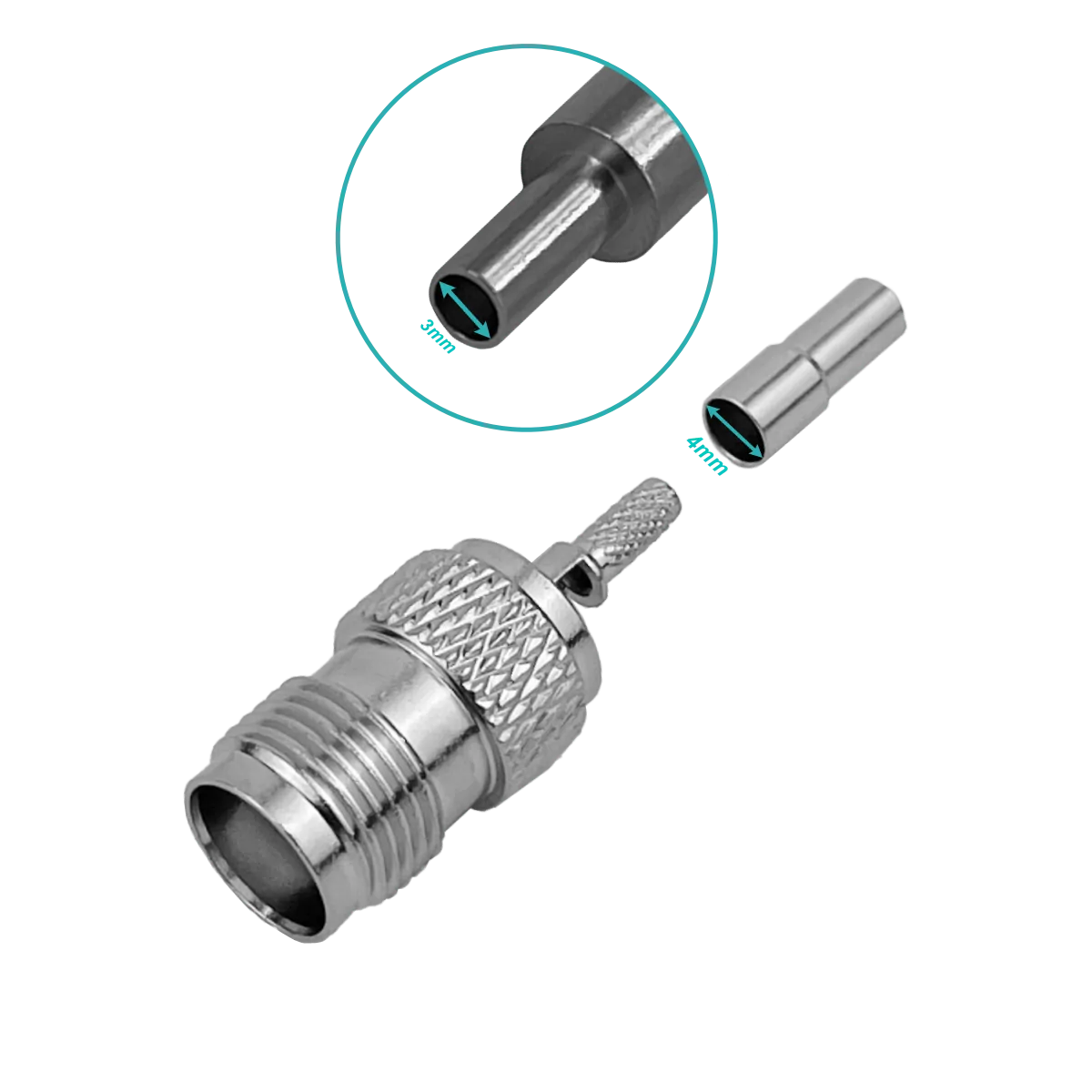 Conector coaxial TNC hembra crimpeable para cable RG316 CA100 RG174 2