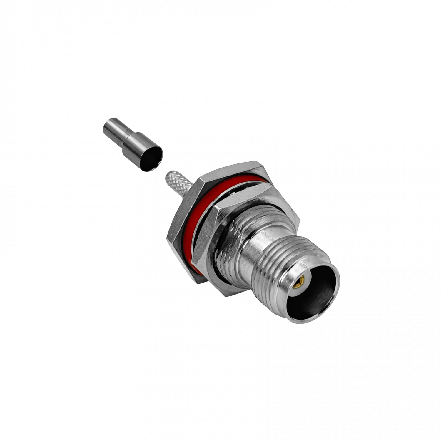 Conector coaxial TNC hembra de panel crimpeable para cable LMR100 RG316 diametro 13 mm 2