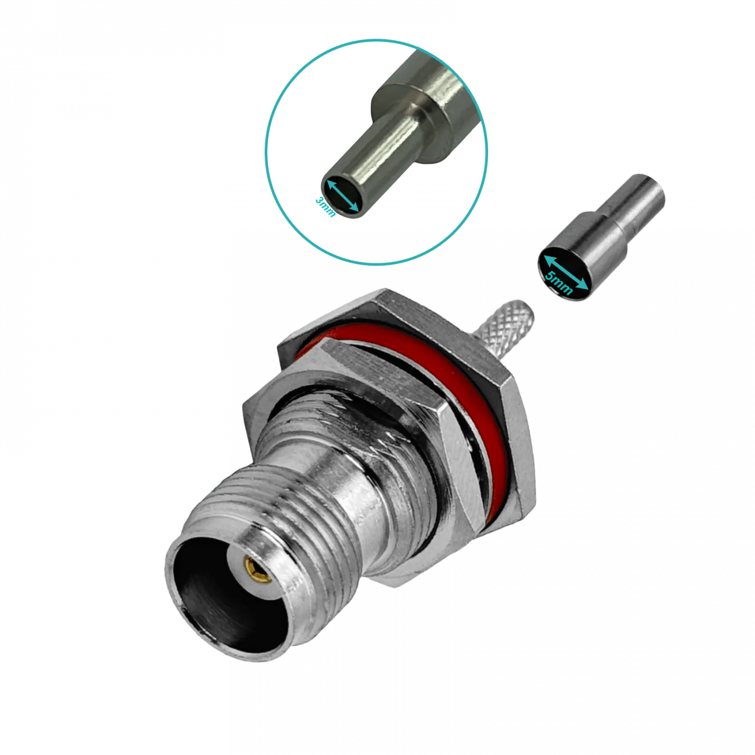 Conector coaxial TNC hembra de panel crimpeable para cable LMR100 RG316 diametro 13 mm 3