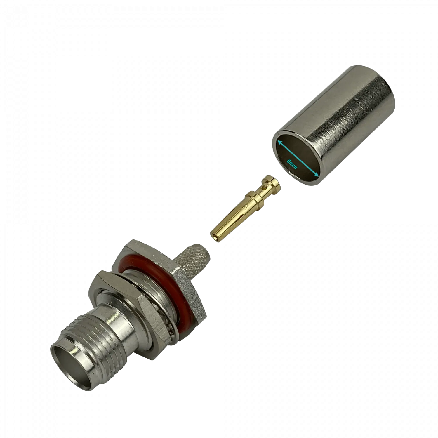Conector coaxial TNC hembra de panel crimpeable para cable LMR195 RG58 diametro 13 mm 3