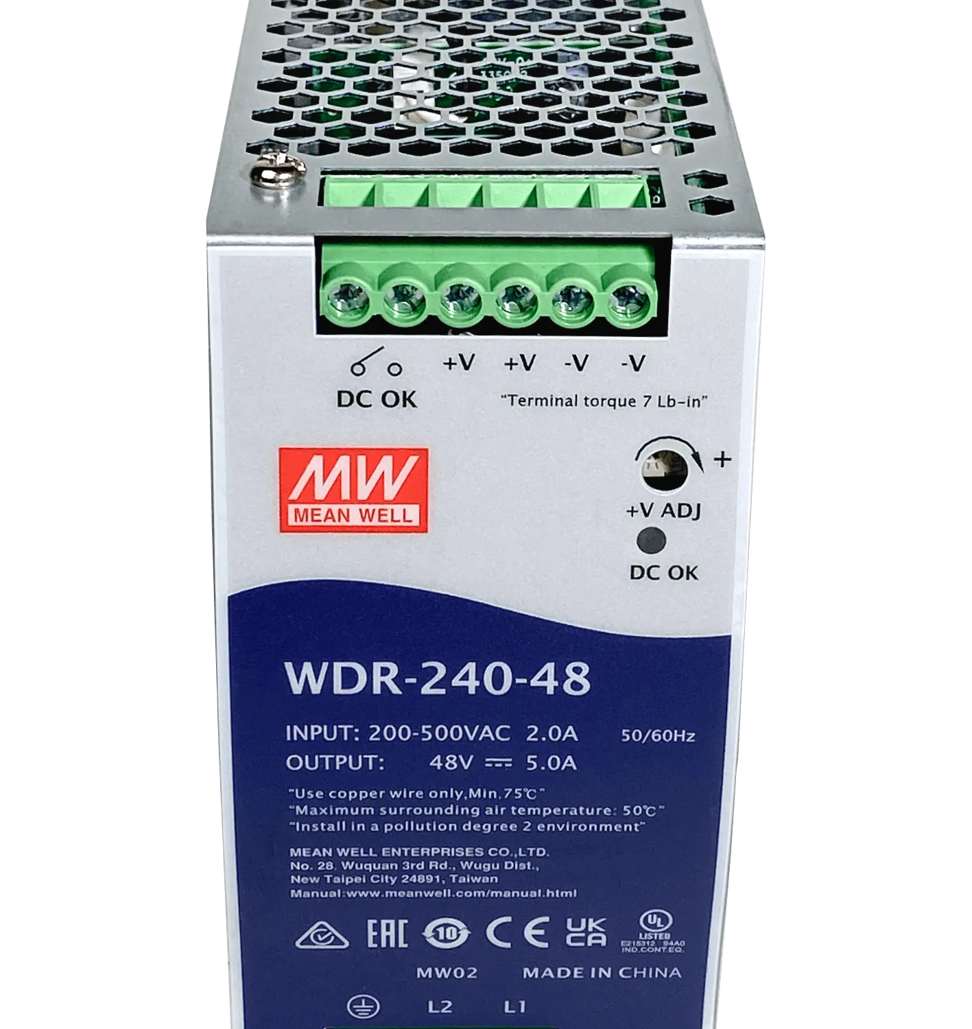 MEANWELL 180-550VAC 48VDC 240W 5A Ancho-63mm Riel-DIN Fuente Poder 4