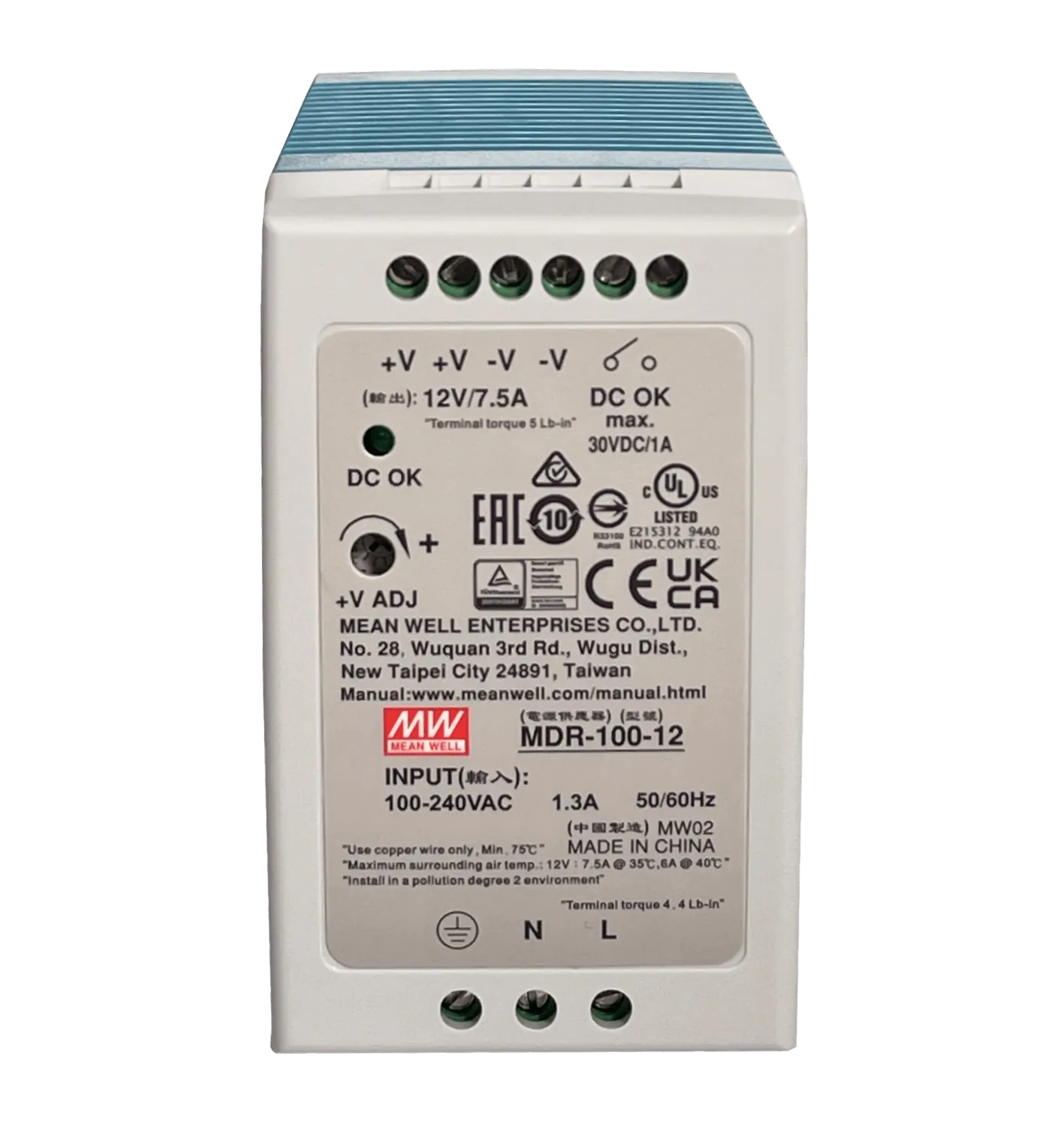 MEANWELL 12VDC 90W 7,5A Ajustable Ancho-55mm Riel-DIN Fuente-Poder 5