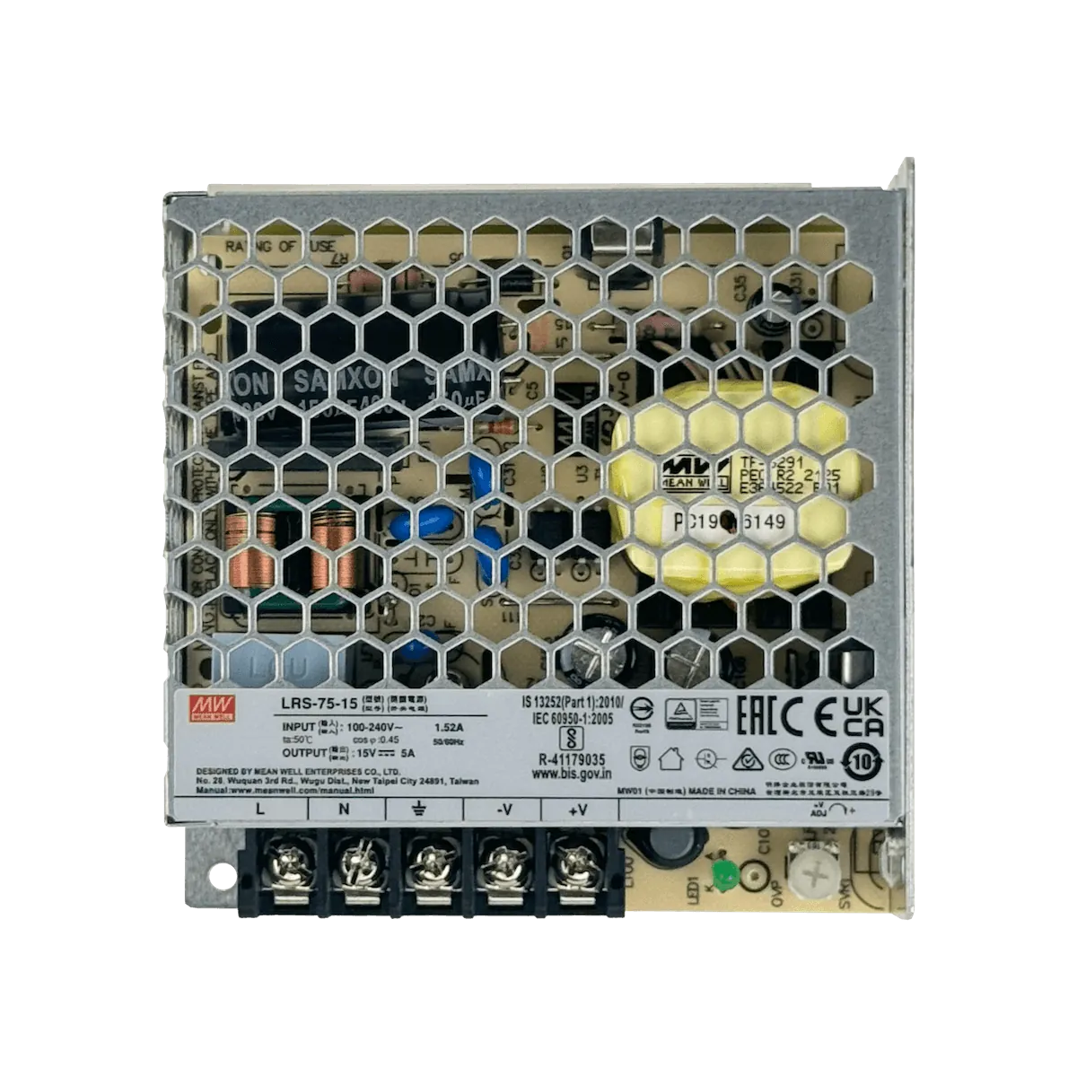 MEANWELL 75W 15V 5A Open-Frame Fuente-Poder 100-240VAC Ajustable 3