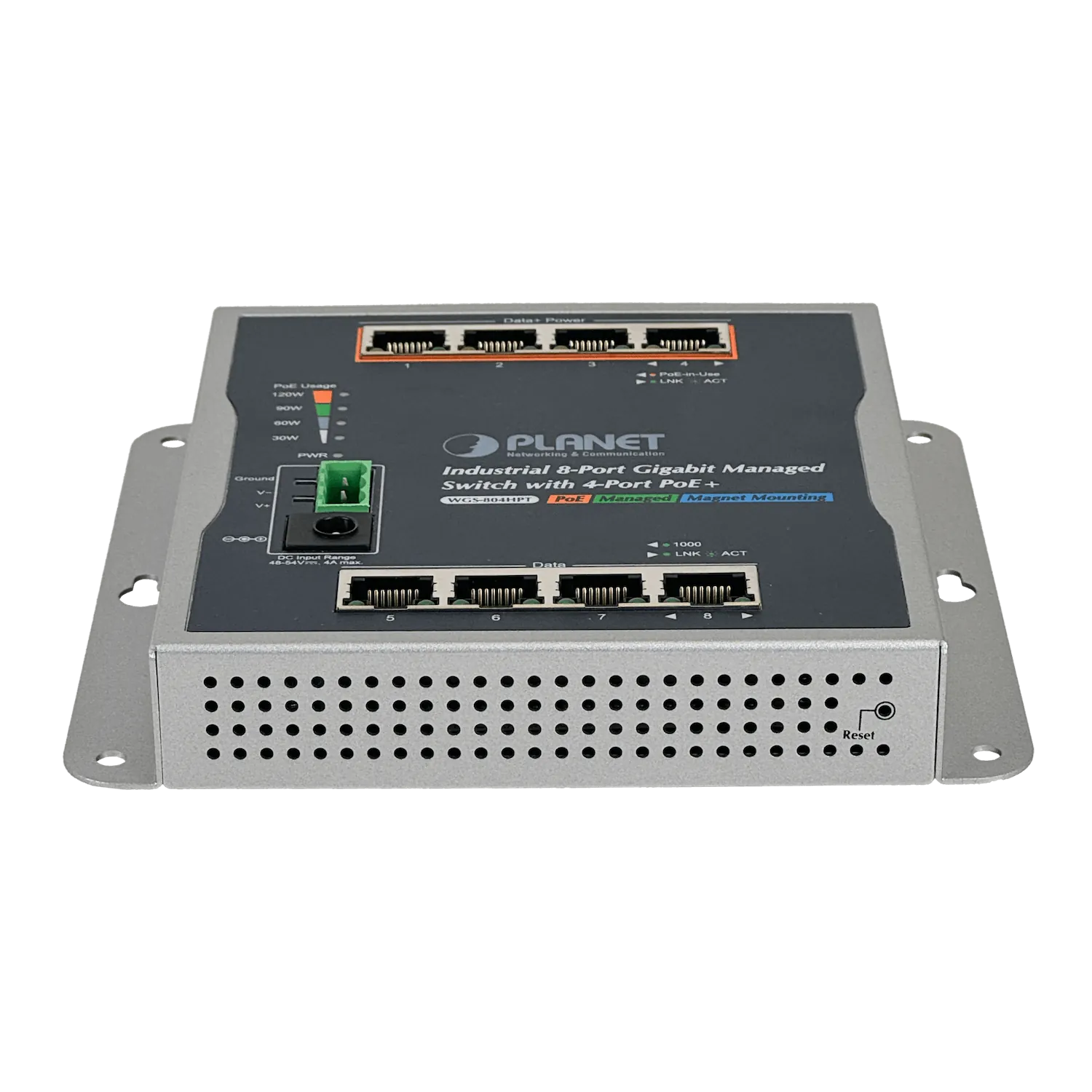 PLANET 8-1000 4-PoE+120W-total Switch Indust Admin Riel-DIN 48/54VDC 2