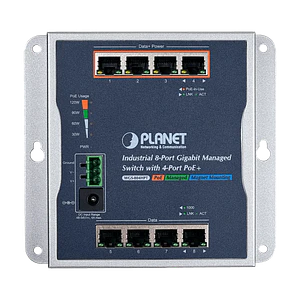 Switch Indust Admin Riel-DIN 48/54VDC PLANET 8-1000 4-PoE+120W-total 